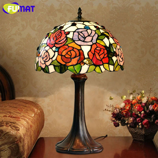 Tiffany Style Rose 12 Inches Table Lamp Stained Glass RT022407