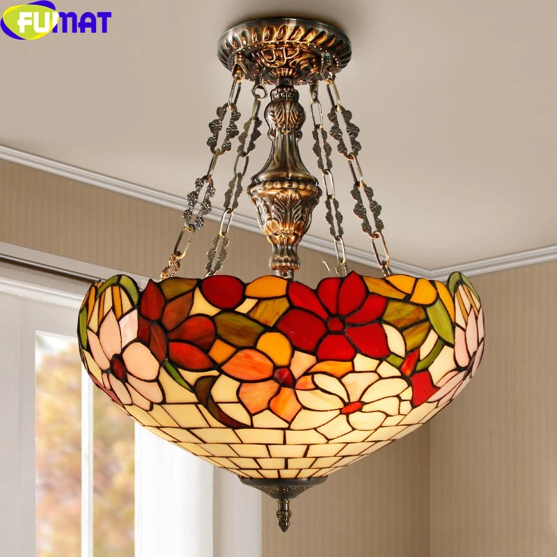 Tiffany Style Camellia 16-20 Inches Ceiling Lamp Stained Glass CC021503