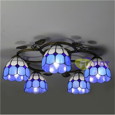 Tiffany Style Chandelier Blue 18-26 Inches Ceiling Lamp Stained Glass CC021702