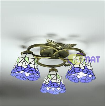 Tiffany Style Chandelier Blue 18-26 Inches Ceiling Lamp Stained Glass CC021702