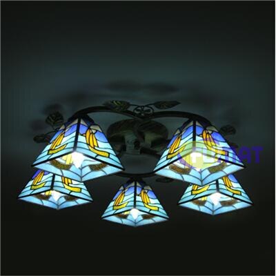 Tiffany Style Chandelier Blue 18-26 Inches Ceiling Lamp Stained Glass CC021702