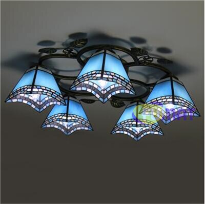 Tiffany Style Chandelier Blue 18-26 Inches Ceiling Lamp Stained Glass CC021702