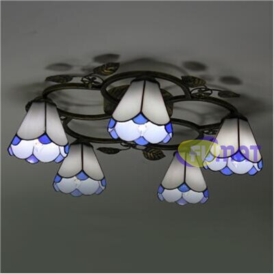 Tiffany Style Chandelier Blue 18-26 Inches Ceiling Lamp Stained Glass CC021702