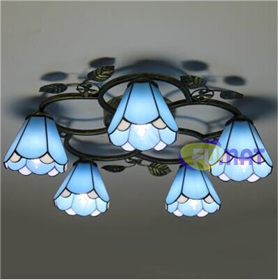 Tiffany Style Chandelier Blue 18-26 Inches Ceiling Lamp Stained Glass CC021702