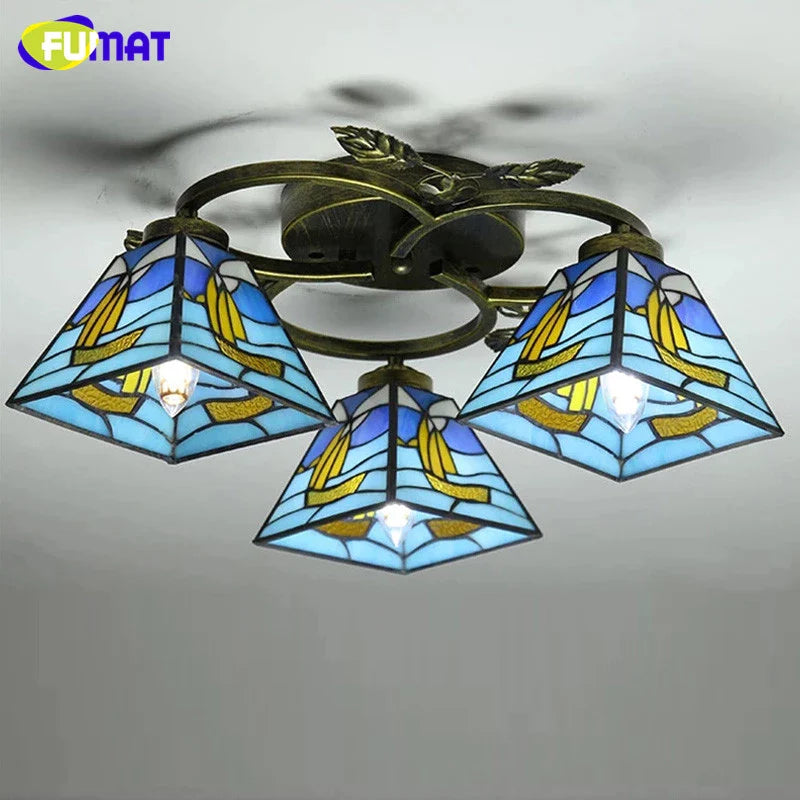 Tiffany Style Chandelier Blue 18-26 Inches Ceiling Lamp Stained Glass CC021702