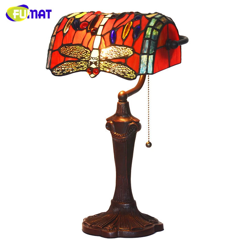 Tiffany Style Red Dragonfly 10 Inches Table Lamp Stained Glass DT022319