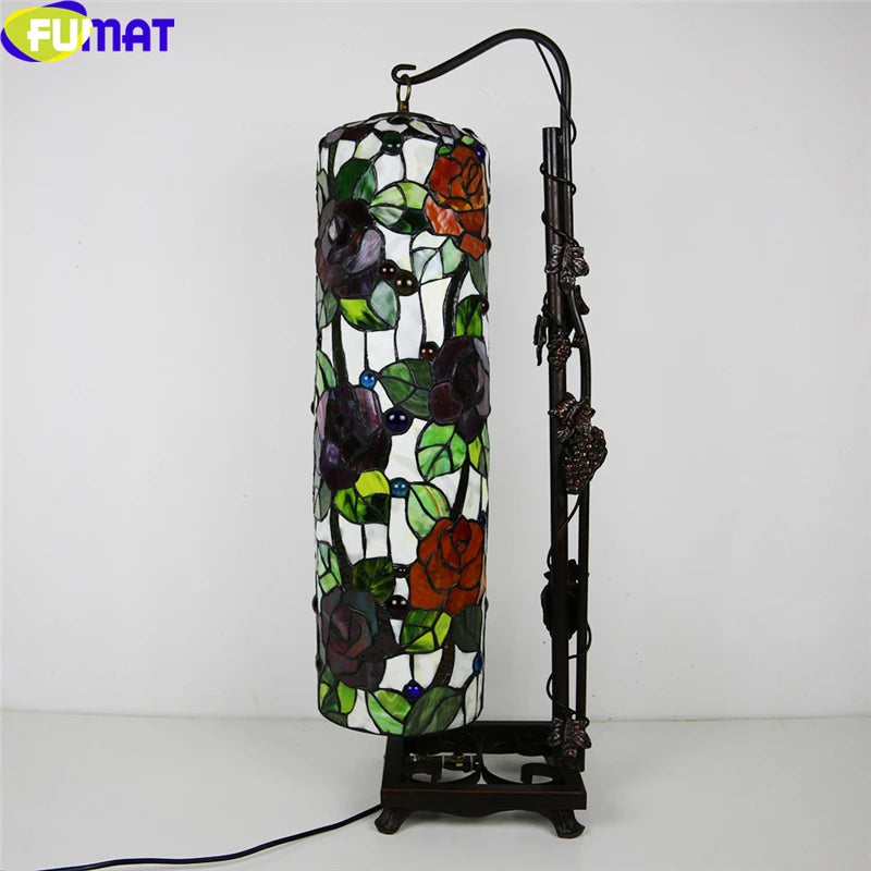 Tiffany Style Rose Grape 8 Inches Floor Lamp Stained Glass RGF021116