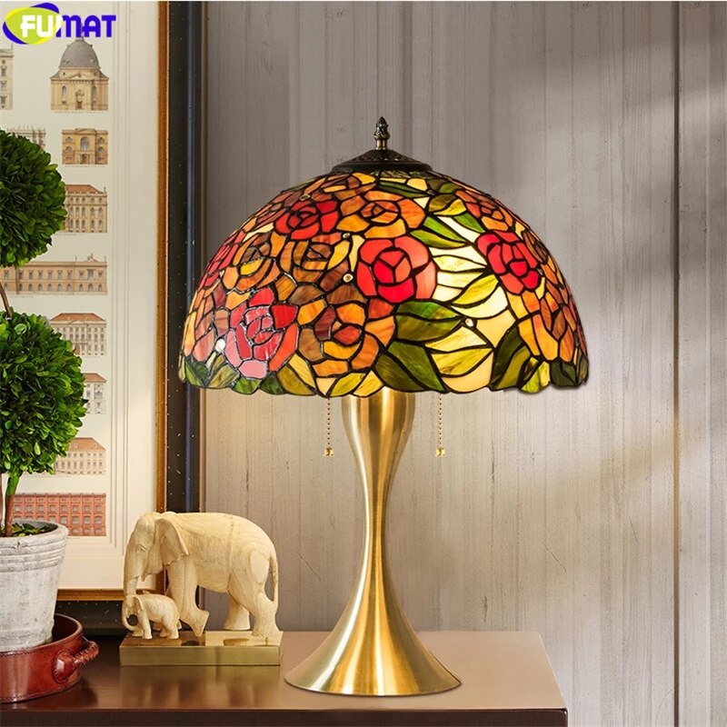 FUMAT Red Rose Wisteria Table Lamp 16 Inches RWT010464