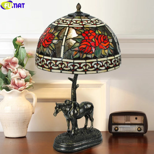 Tiffany Style Rose 12 Inches Table Lamp Stained Glass RT021615