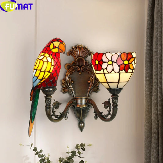 Tiffany Style Parrot 17 Inches Wall Lamp Stained Glass PW021506