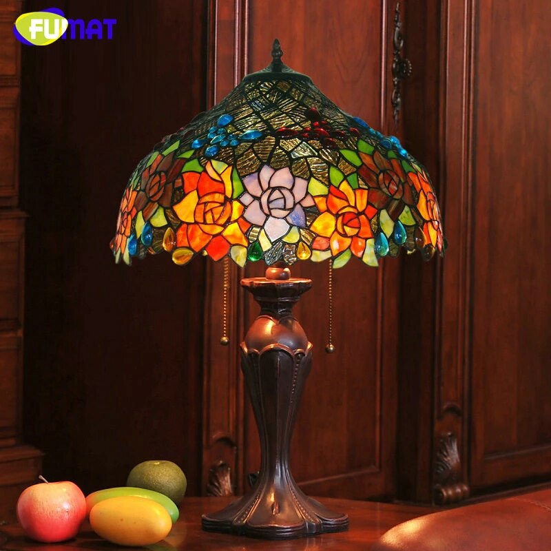 Tiffany Style Rose 17 Inches Table Lamp Stained Glass RT0222503