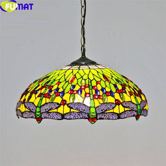 Tiffany Style Dragonfly 16 Inches Ceiling Lamp Stained Glass DC021414