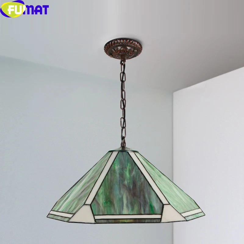 Tiffany Style Rhombus Green 20 Inches Pendant Lamp Stained Glass RP021602