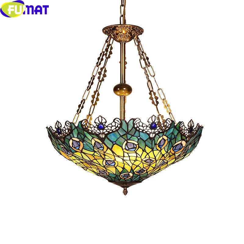 Tiffany Style Peacok 22 Inches Ceiling Lamp Stained Glass PC021413