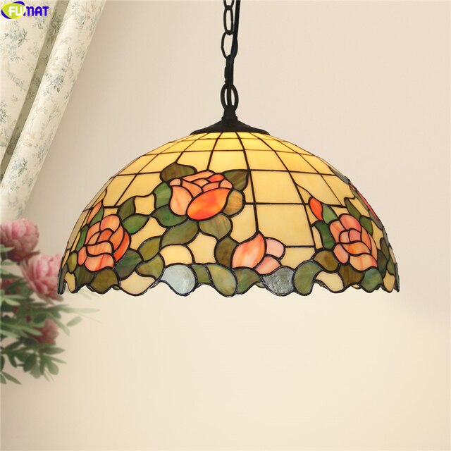 Tiffany Style Rose 16 Inches Pendant Lamp Stained Glass RP022212