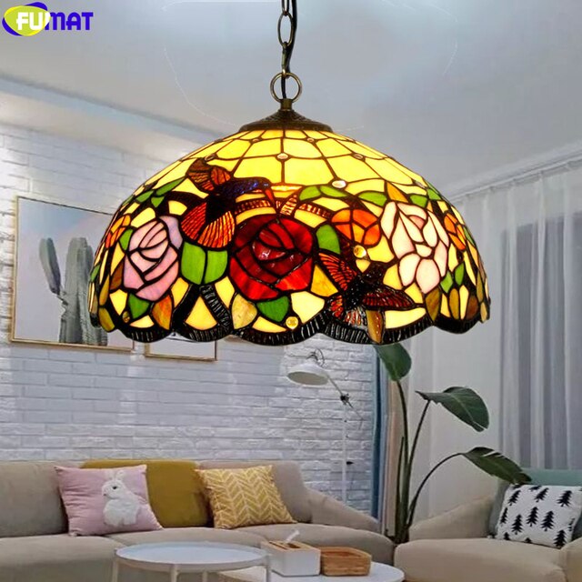 Tiffany Style Rose 12-16 Inches Pendant Lamp Stained Glass RP022210