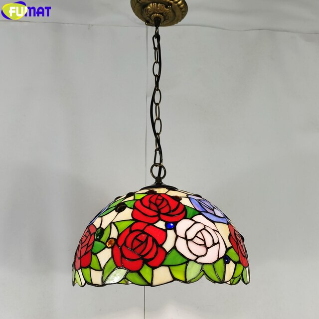 Tiffany Style Rose 12-16 Inches Pendant Lamp Stained Glass RP022210