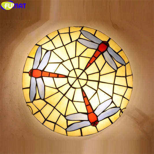 Tiffany Style Dragonfly 8 Inches Ceiling Lamp Stained Glass DC021618