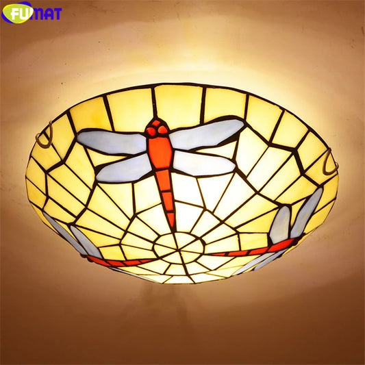 Tiffany Style Dragonfly 8 Inches Ceiling Lamp Stained Glass DC021618