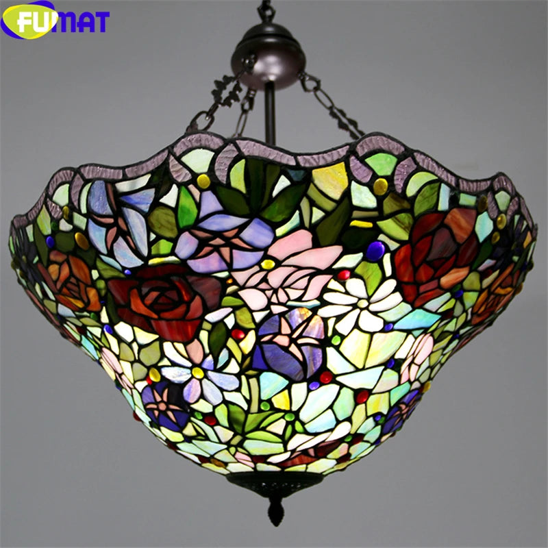 Tiffany Style Rose 21 Inches Ceiling Lamp Stained Glass RC021418