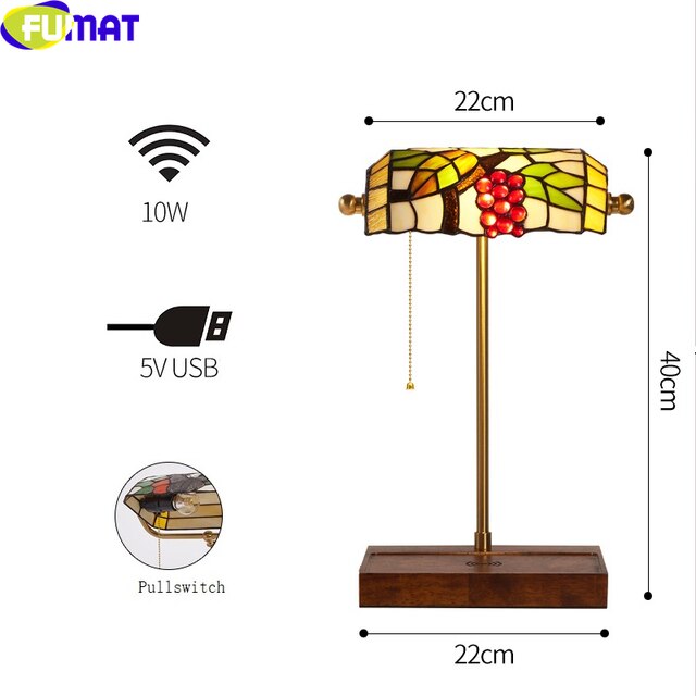 Tiffany Style Wireless Charging USB 9 Inches Table Lamp Stained Glass WT021405