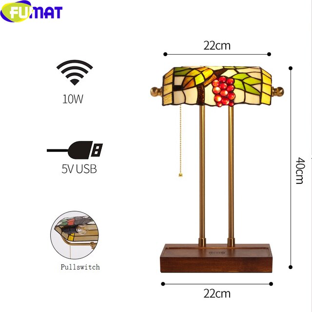 Tiffany Style Wireless Charging USB 9 Inches Table Lamp Stained Glass WT021405