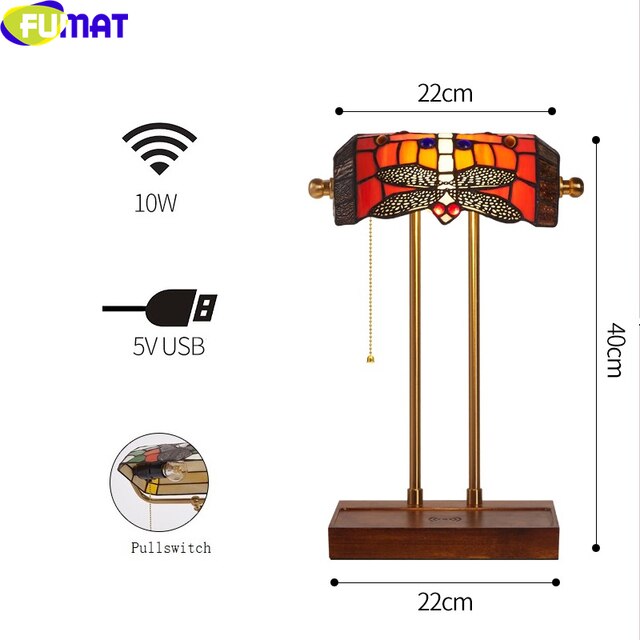 Tiffany Style Wireless Charging USB 9 Inches Table Lamp Stained Glass WT021405