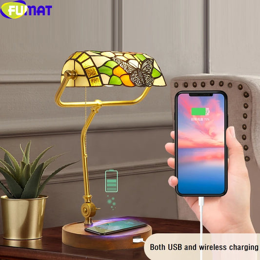 Tiffany Style Wireless Charging USB 9 Inches Table Lamp Stained Glass WT021405