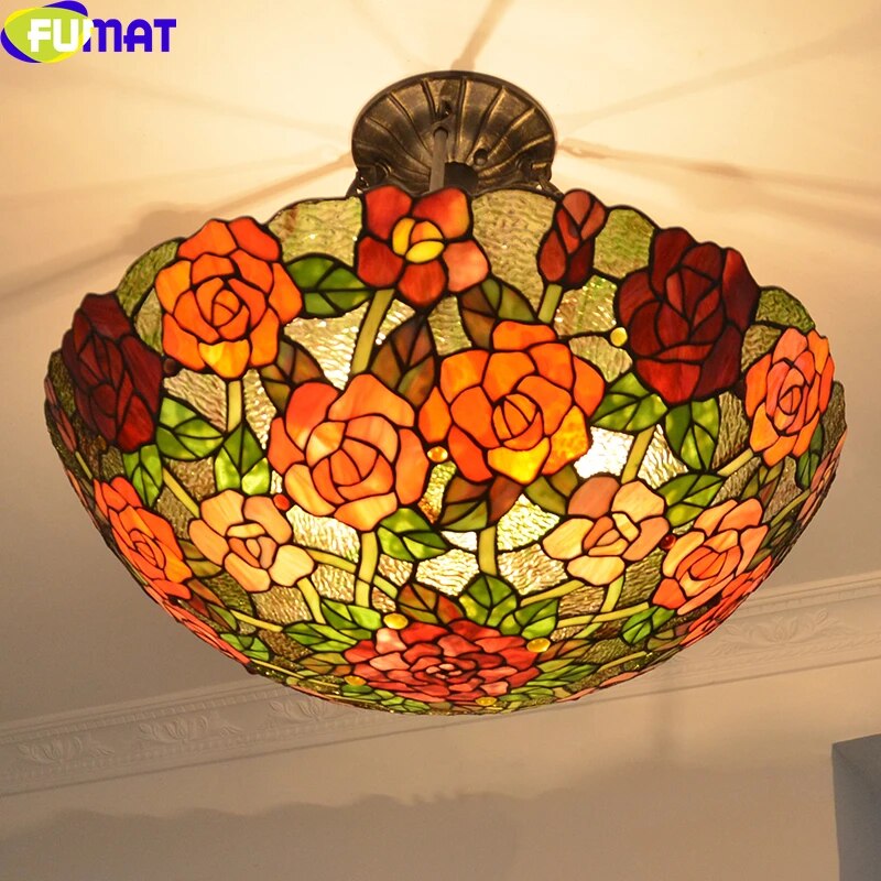 Tiffany Style Rose 24 Inches Ceiling Lamp Stained Glass RC021308