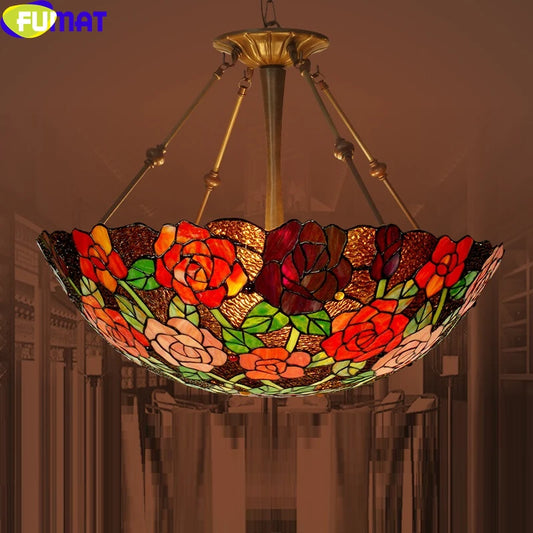 Tiffany Style Rose 24 Inches Ceiling Lamp Stained Glass RC021308