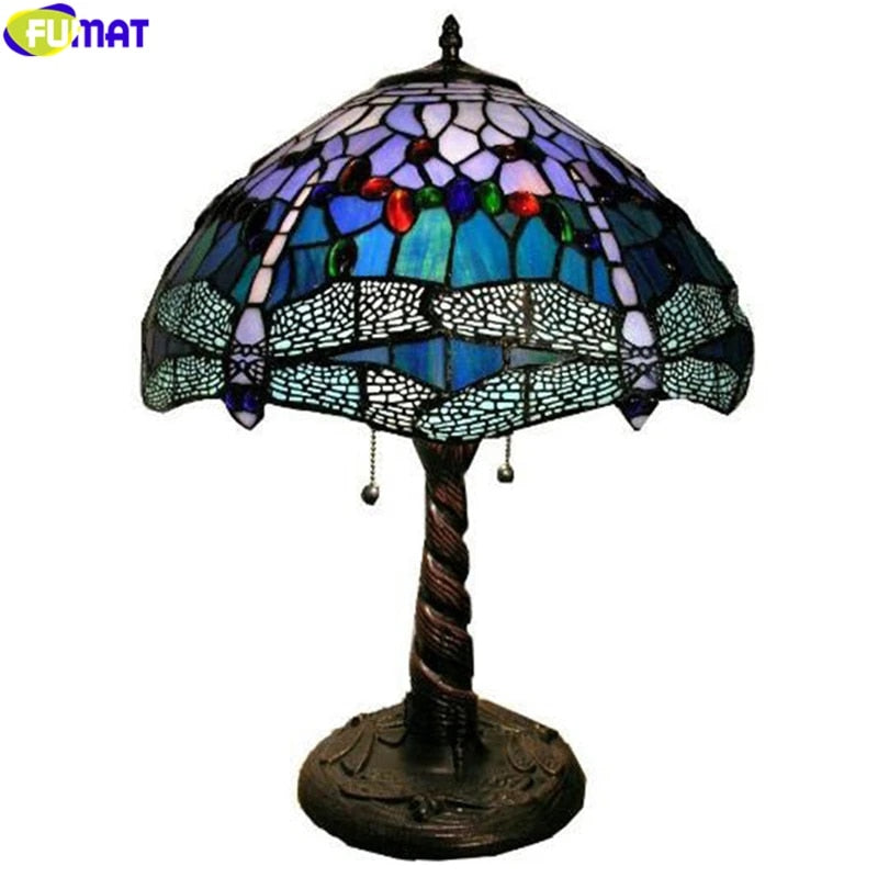 Tiffany Style Blue Dragonfly 12 Inches Table Lamp Stained Glass DT022202