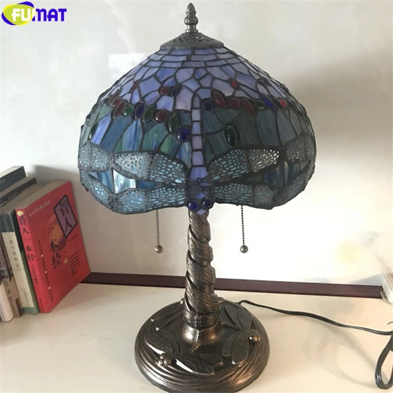 Tiffany Style Blue Dragonfly 12 Inches Table Lamp Stained Glass DT022202