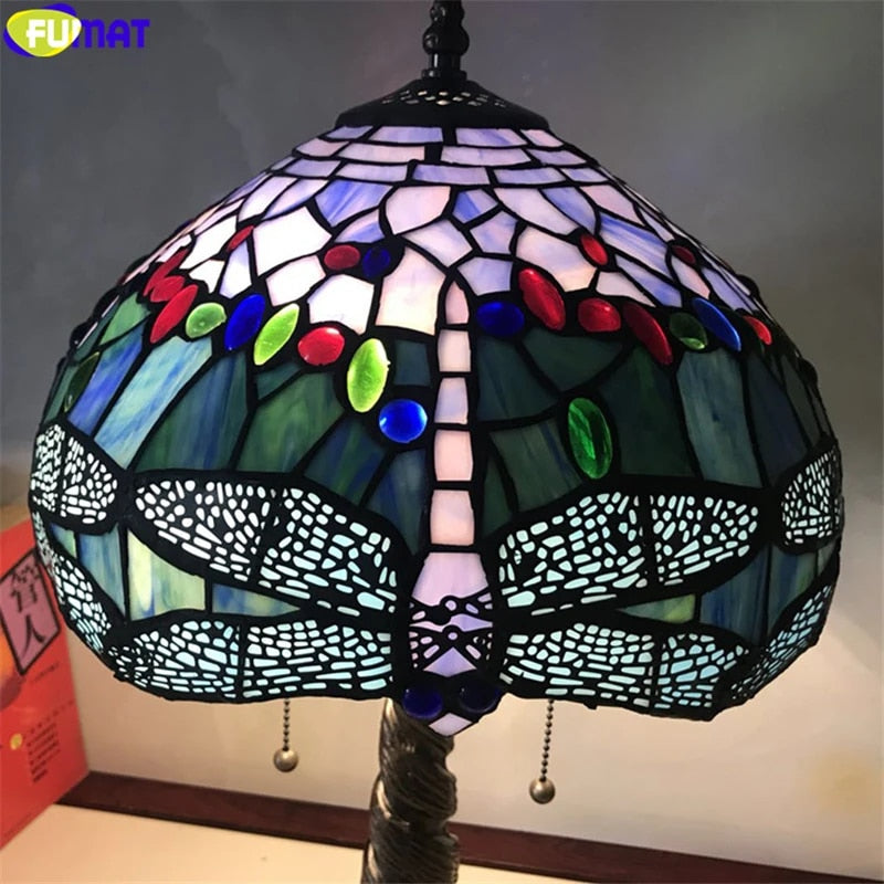 Tiffany Style Blue Dragonfly 12 Inches Table Lamp Stained Glass DT022202