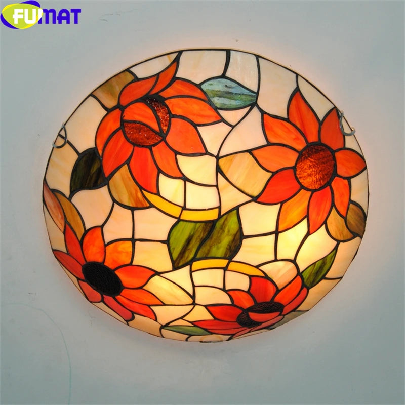 Tiffany Style Sunflower 16 Inches Ceiling Lamp Stained Glass SC021303