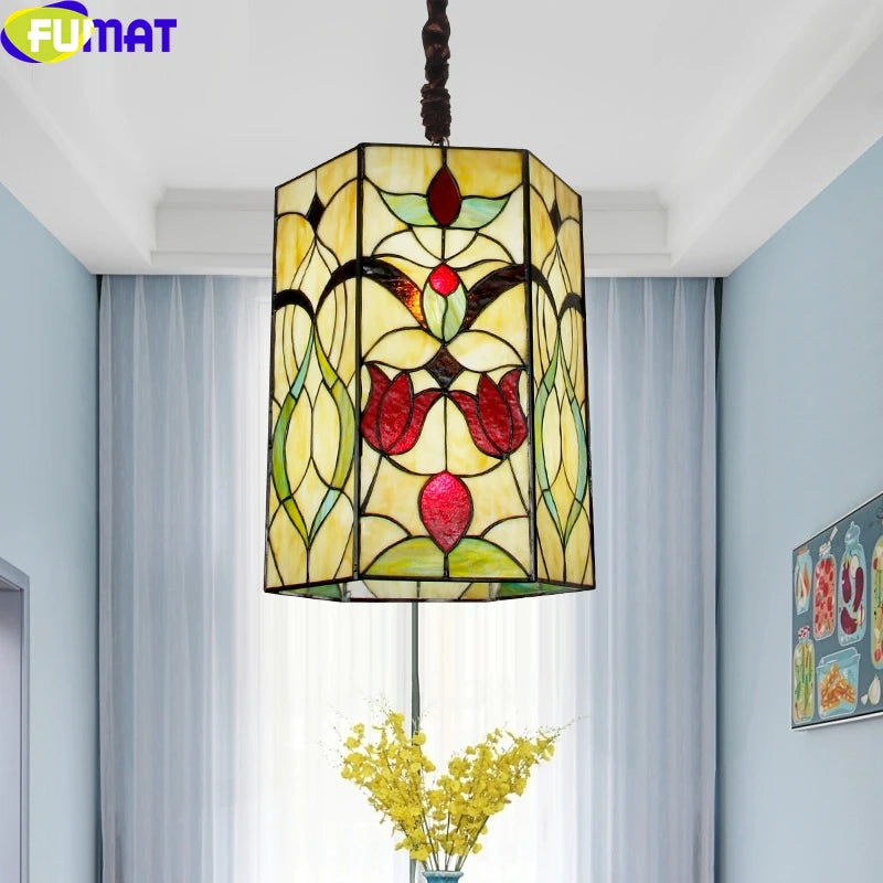 Tiffany Style Hexagon 12 Inches Ceiling Lamp Stained Glass HC021417