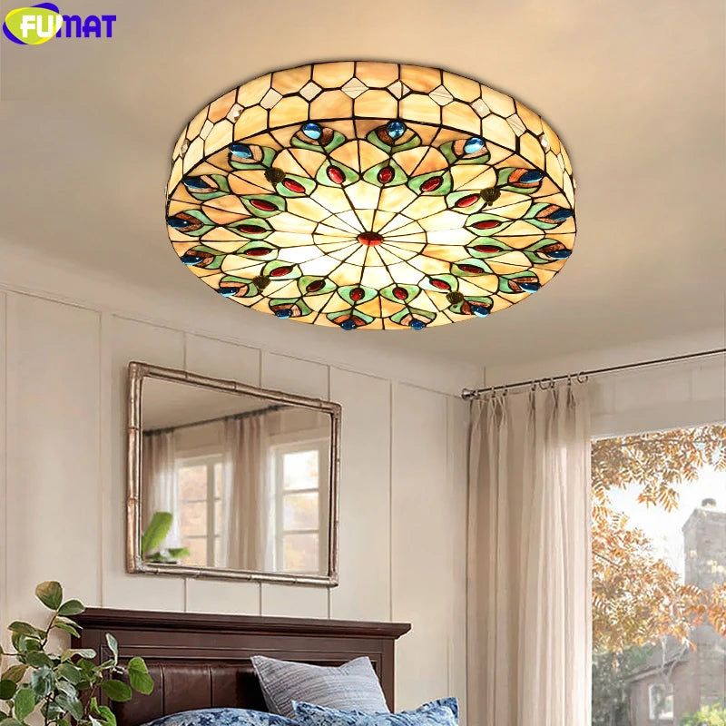 Tiffany Style Natural Shell 16 Inches Ceiling Lamp Stained Glass SC022208