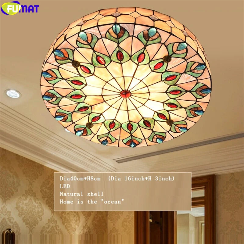 Tiffany Style Natural Shell 16 Inches Ceiling Lamp Stained Glass SC022208