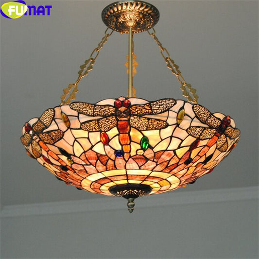 Tiffany Style Dragonfly 16-20 Inches Ceiling Lamp Stained Glass DC021304