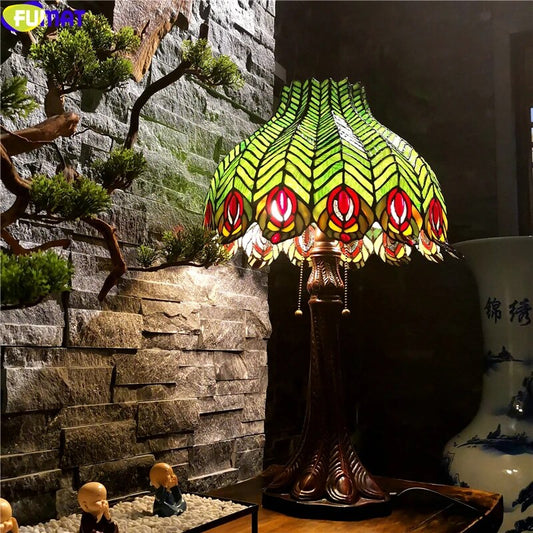 Tiffany Style Peacock 16 Inches Table Lamp Stained Glass PT022704