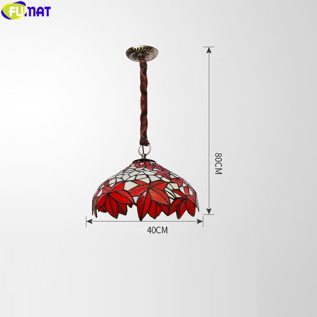 Tiffany Style Red Leaf 16-20 Inches Pendant Lamp Stained Glass LP021612