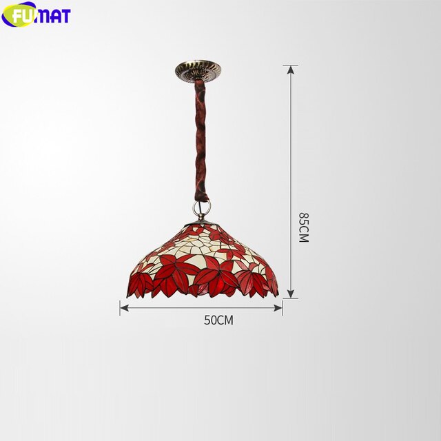 Tiffany Style Red Leaf 16-20 Inches Pendant Lamp Stained Glass LP021612