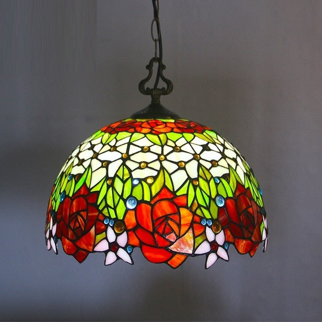 Tiffany Style Rose 16 Inches Pendant Lamp Stained Glass RP022105