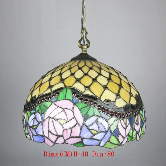 Tiffany Style Rose 16 Inches Pendant Lamp Stained Glass RP022105