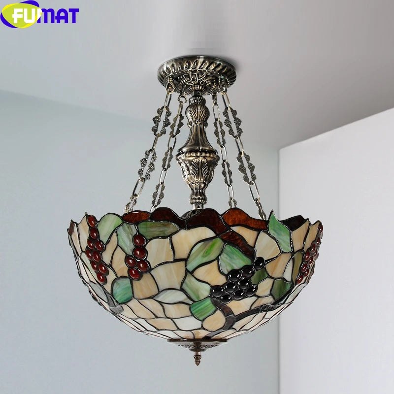 Tiffany Style Grape 16 Inches Pendant Lamp Stained Glass GP021519