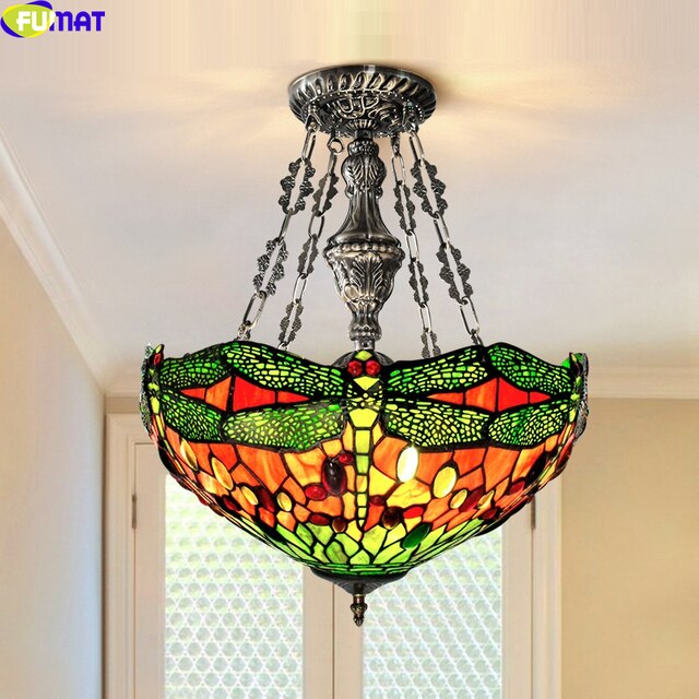 Tiffany Style Dragonfly 16 Inches Ceiling Lamp Stained Glass DC021415