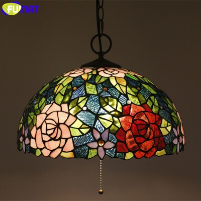 FUMAT Pink Rose Dragonfly Pendant Lamp 16 Inches RDP010375