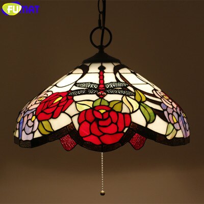 FUMAT Pink Rose Dragonfly Pendant Lamp 16 Inches RDP010375