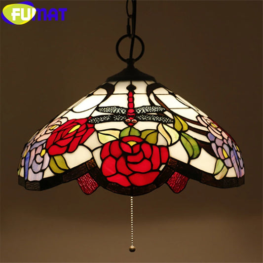 FUMAT Pink Rose Dragonfly Pendant Lamp 16 Inches RDP010375