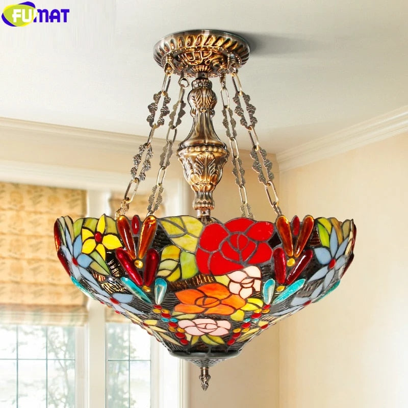 Tiffany Style Rose 16-22 Inches Pendant Lamp Stained Glass RP022008