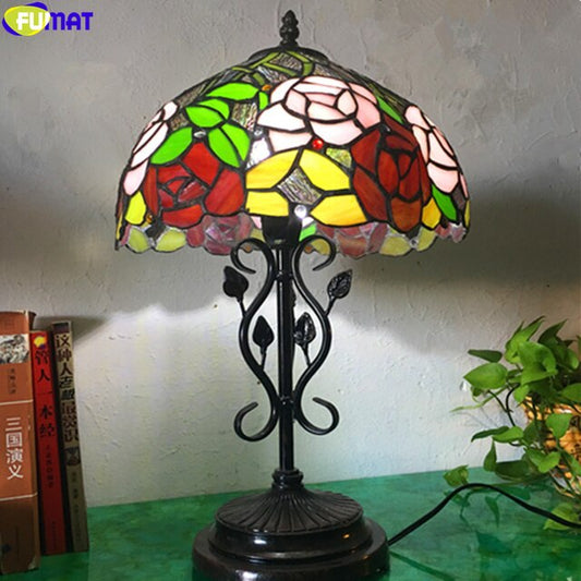 Tiffany Style Rose 16 Inches Table Lamp Stained Glass RT022006